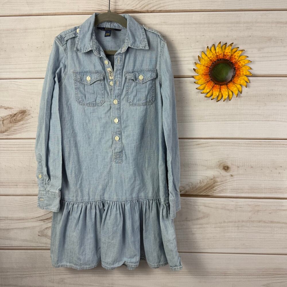 Kids‎ Polo Ralph Lauren Chambray Denim Shirt Dress with Ruffle Hem Size 7